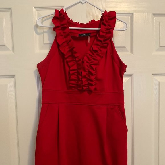 Theme Red Cocktail Ruffle Neckline Holiday Dress Large - Picture 1 of 4